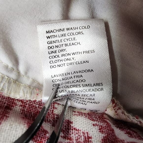 Waterproof Vintage Shorts Womens XXL Red Merlot Geometric Printed Linen Pull On - Picture 6 of 11